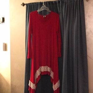 Red cream crochet lace shark bite tunic